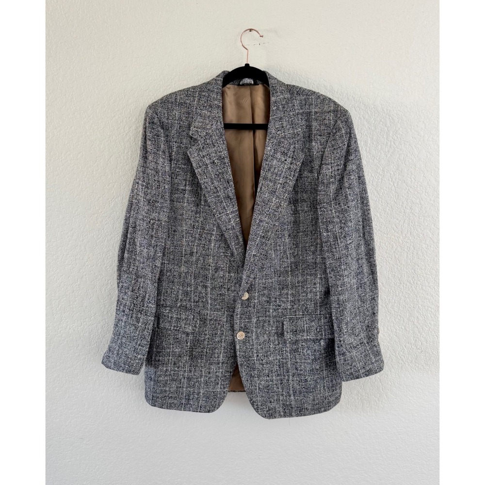 Bill Blass Vintage Tweed Sport Coat Plaid Gray Two Button Blazer Mens 40 R